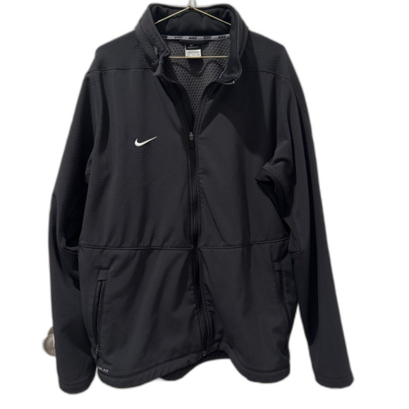Nike Therma-Fit Black Full Zip Hidden Hood Jacket Coat Polyester Men XXL - Picture 1 of 13